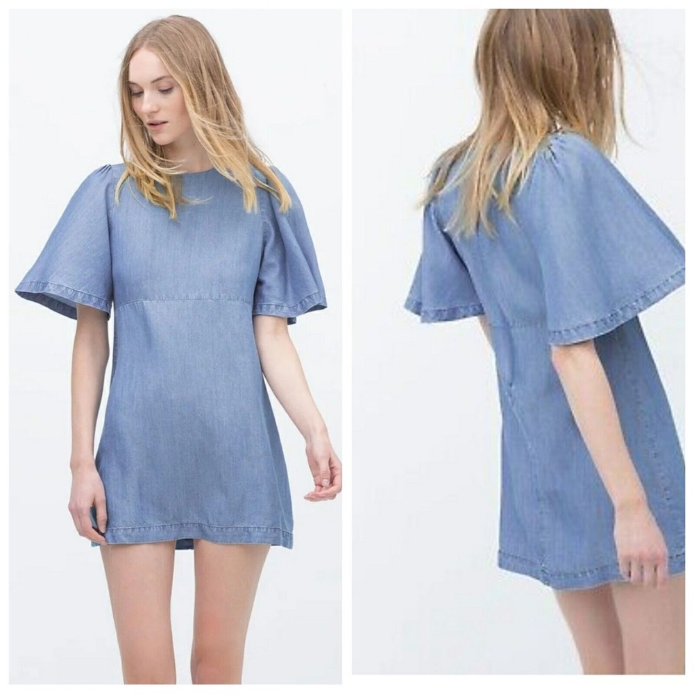 Zara premium soft denim dress with cape sleeves size L